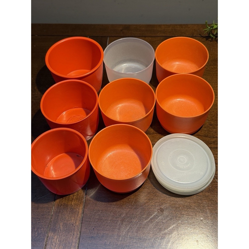 8 Vtg Tupperware Snack Container Nesting Cups With Lids Harvest Orange